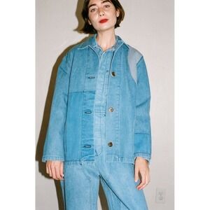 CARON CALLAHAN Krasner Denim Jacket Womens Small Blue Patchwork Chore Coat